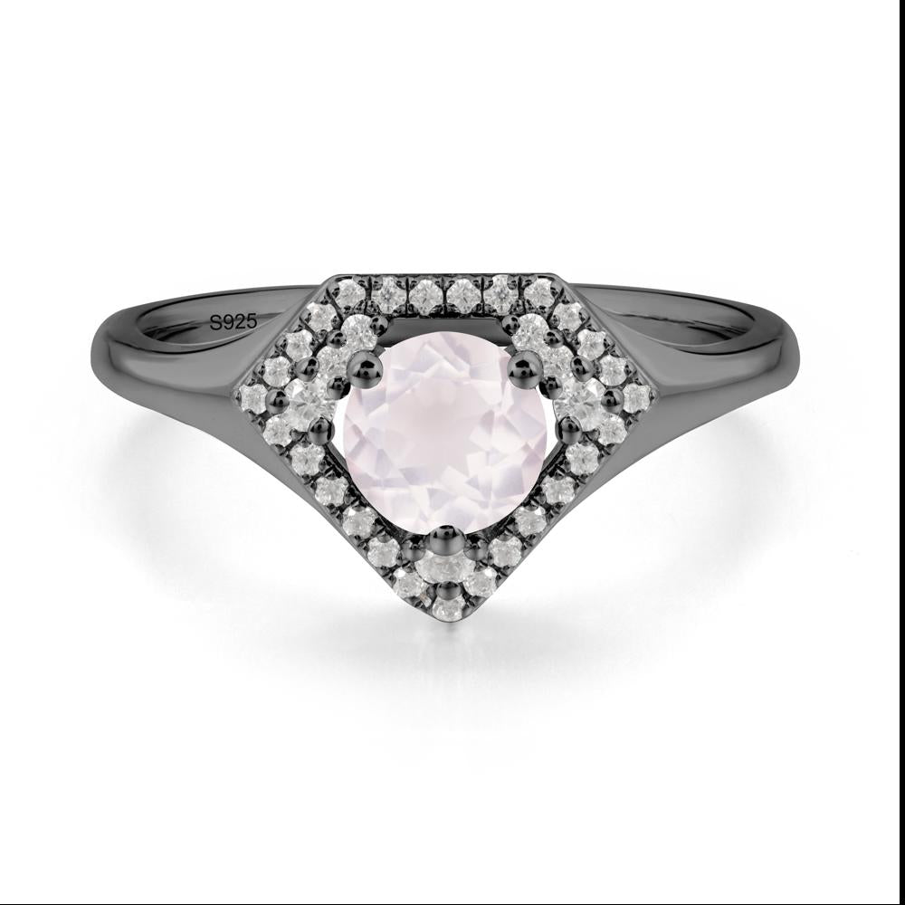 Double Halo Rose Quartz Ring - LUO Jewelry #metal_black finish sterling silver