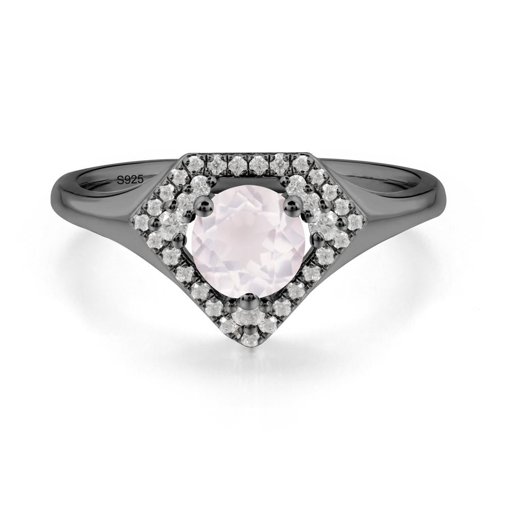 Double Halo Rose Quartz Ring - LUO Jewelry #metal_black finish sterling silver