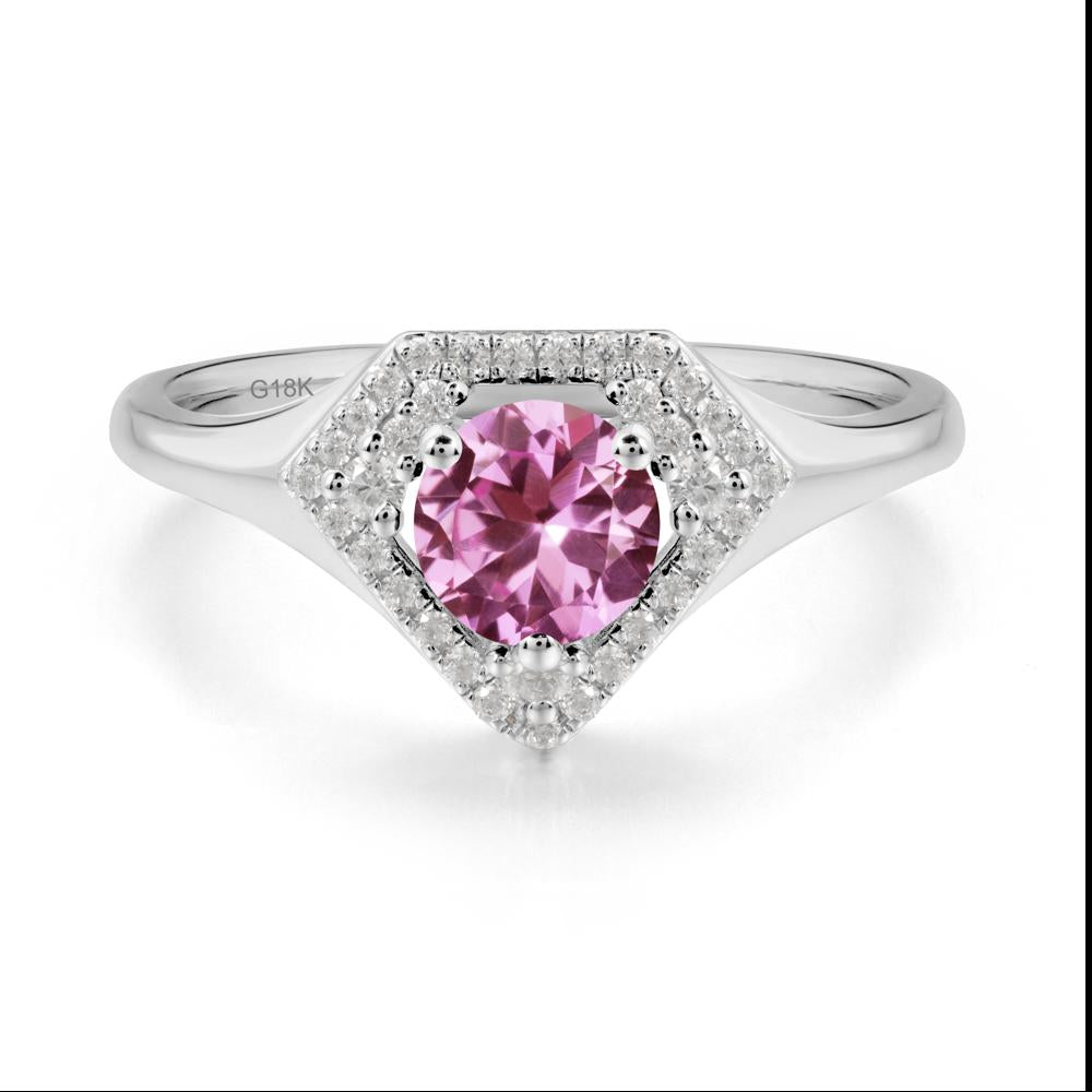 Double Halo Pink Sapphire Ring - LUO Jewelry #metal_18k white gold