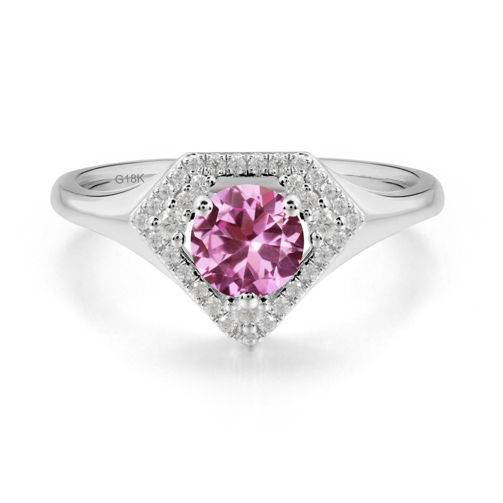 Double Halo Pink Sapphire Ring - LUO Jewelry #metal_18k white gold