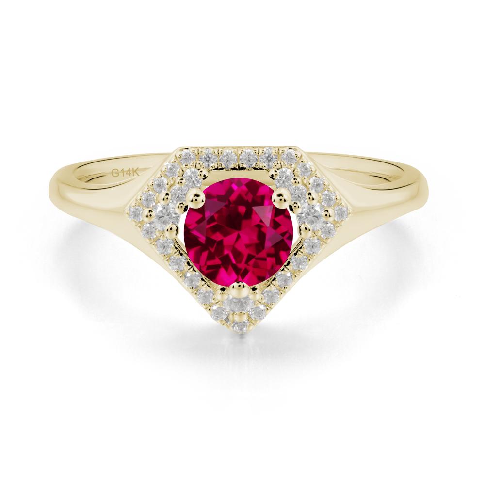 Double Halo Ruby Ring - LUO Jewelry #metal_14k yellow gold
