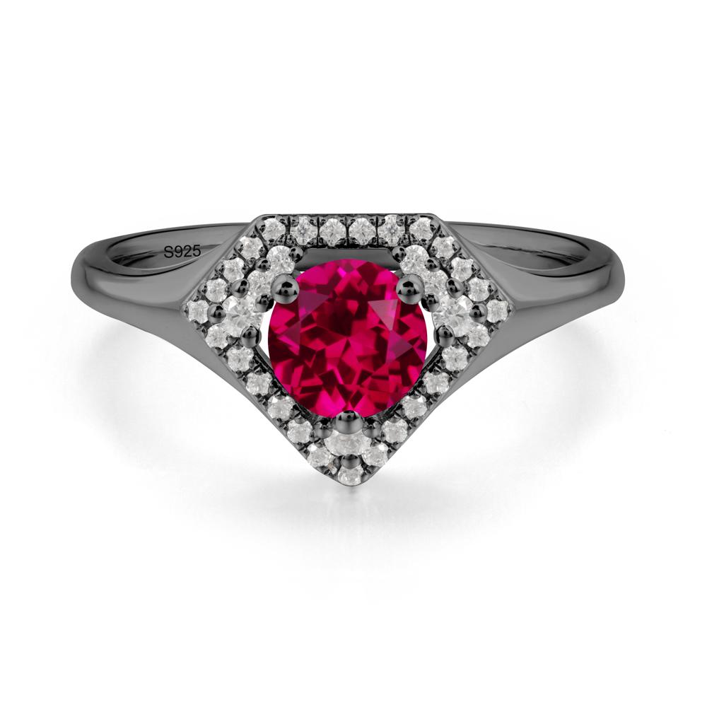 Double Halo Ruby Ring - LUO Jewelry #metal_black finish sterling silver