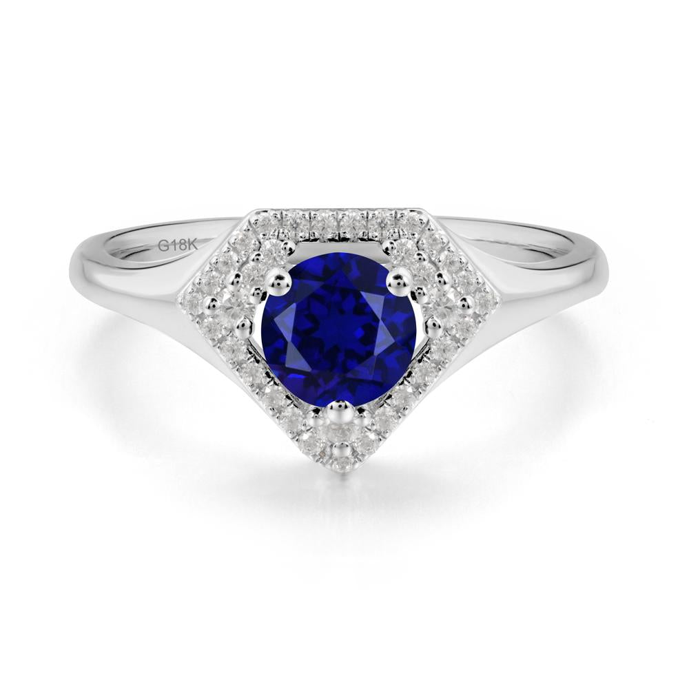 Double Halo Sapphire Ring - LUO Jewelry #metal_18k white gold