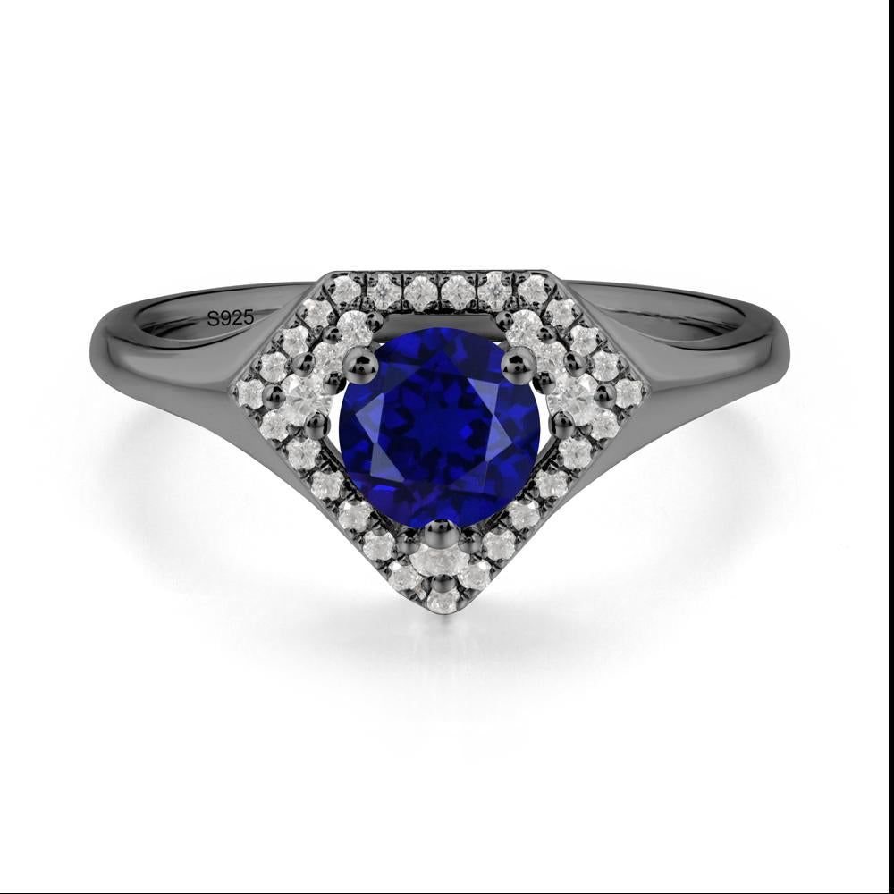 Double Halo Sapphire Ring - LUO Jewelry #metal_black finish sterling silver