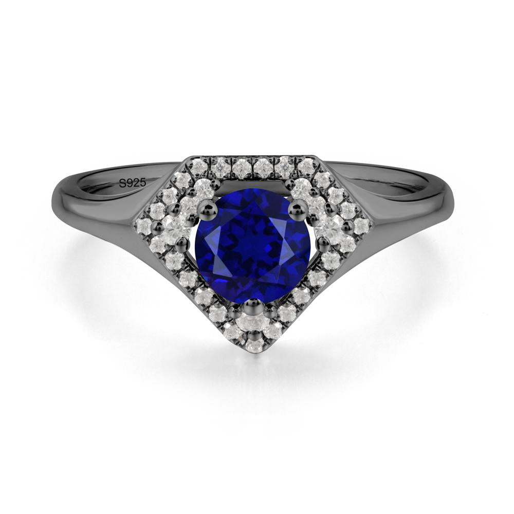 Double Halo Sapphire Ring - LUO Jewelry #metal_black finish sterling silver