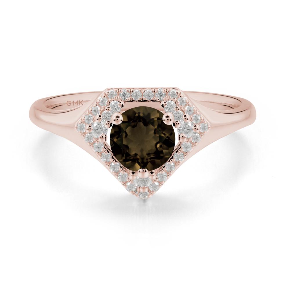 Round Smoky Quartz Double Halo Ring - LUO Jewelry #metal_14k rose gold