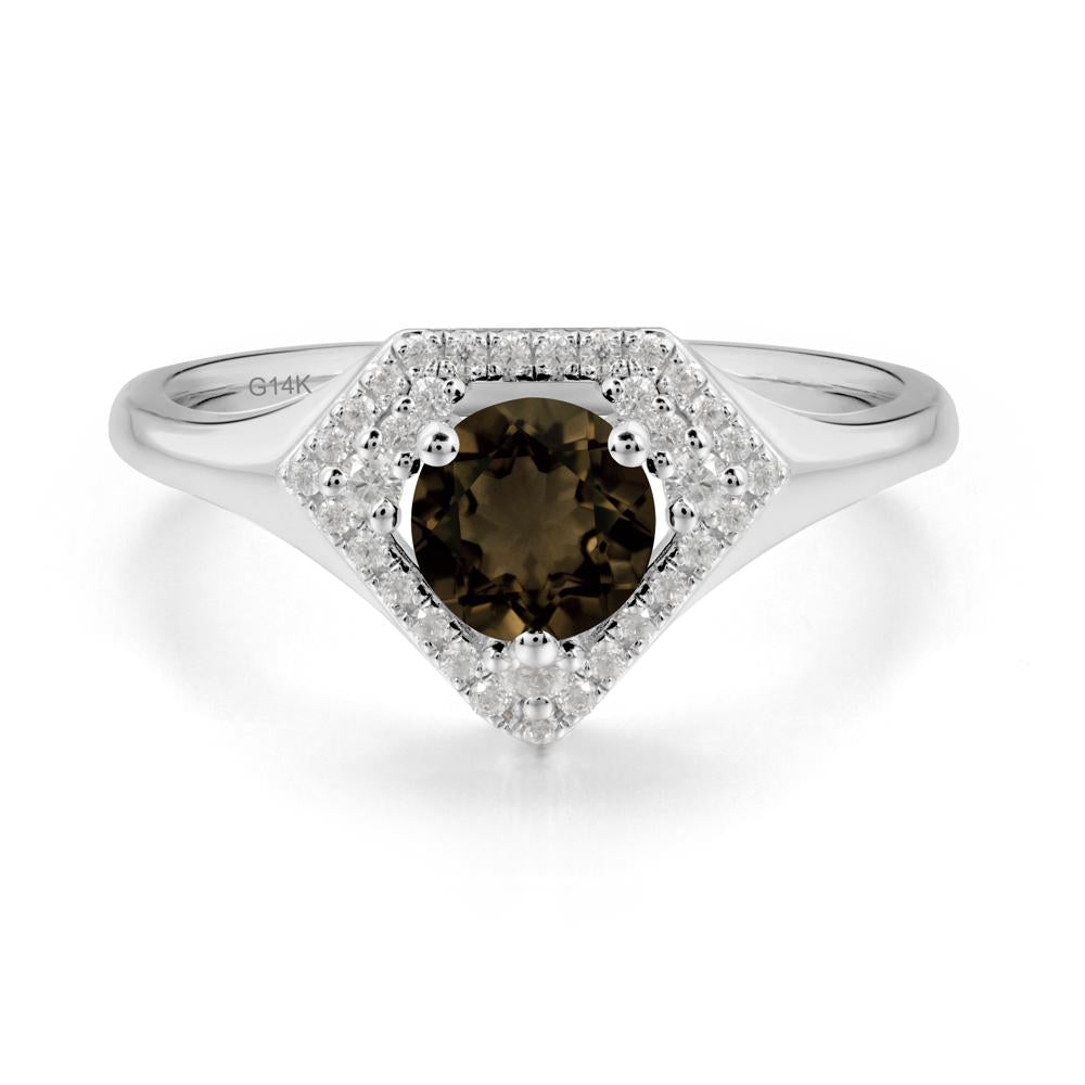 Round Smoky Quartz Double Halo Ring - LUO Jewelry #metal_14k white gold