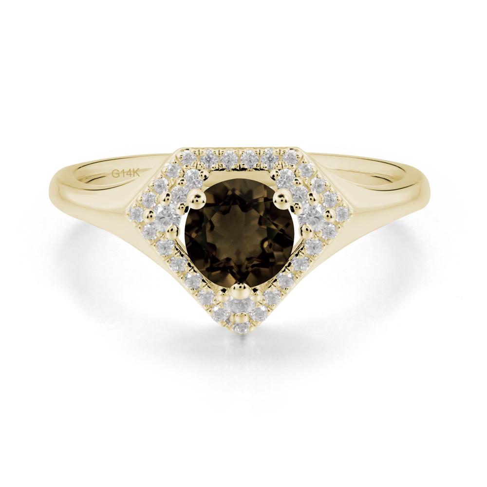 Round Smoky Quartz Double Halo Ring - LUO Jewelry #metal_14k yellow gold