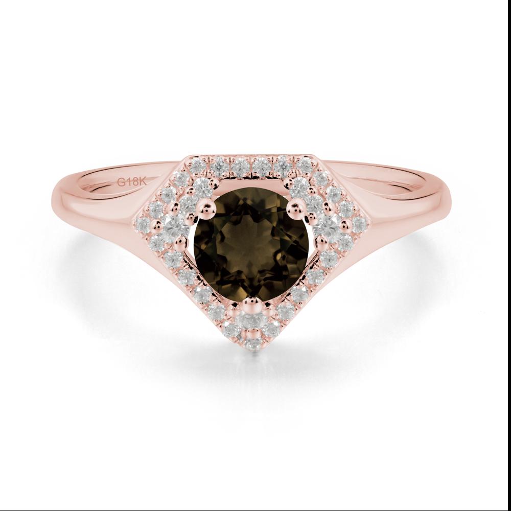 Round Smoky Quartz Double Halo Ring - LUO Jewelry #metal_18k rose gold