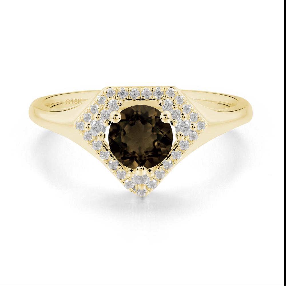 Round Smoky Quartz Double Halo Ring - LUO Jewelry #metal_18k yellow gold