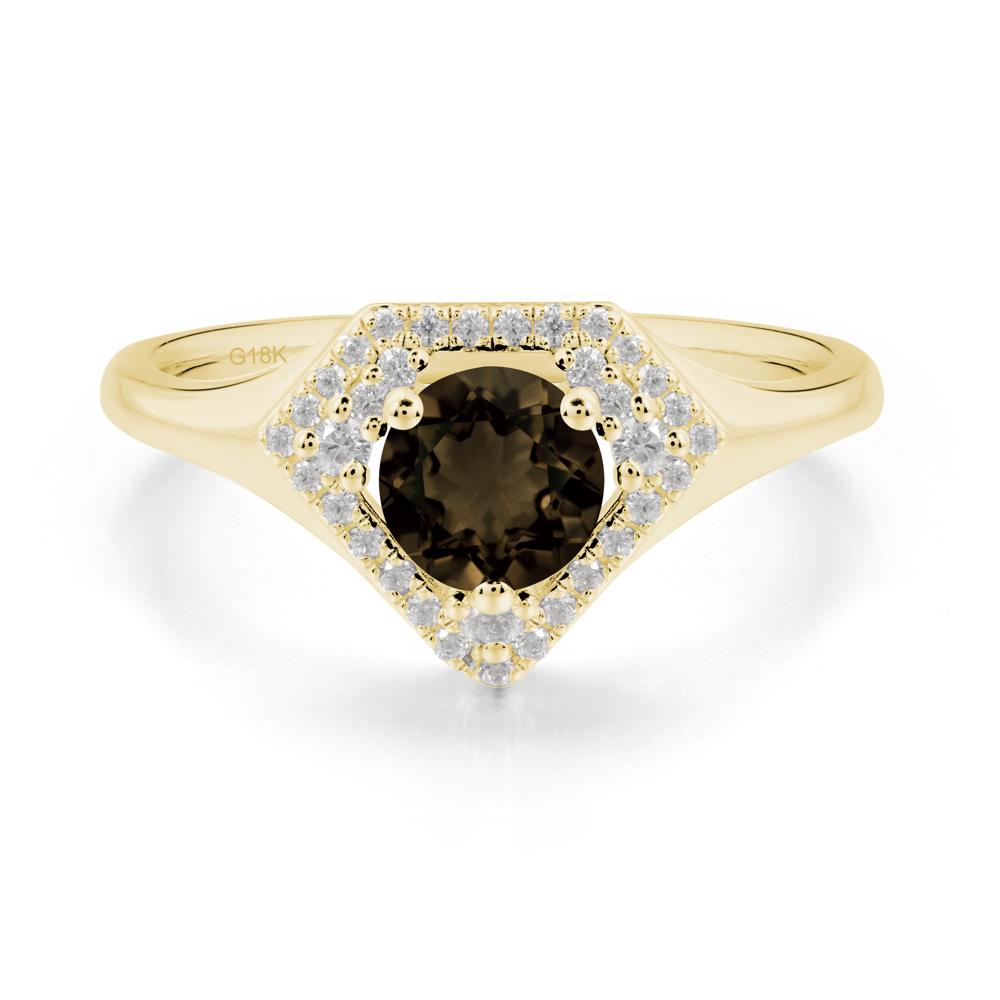 Round Smoky Quartz Double Halo Ring - LUO Jewelry #metal_18k yellow gold