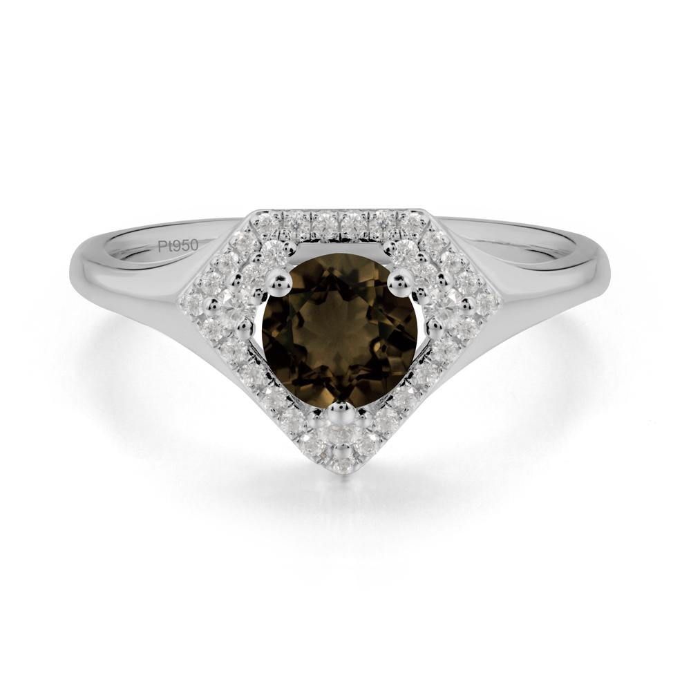 Round Smoky Quartz Double Halo Ring - LUO Jewelry #metal_platinum