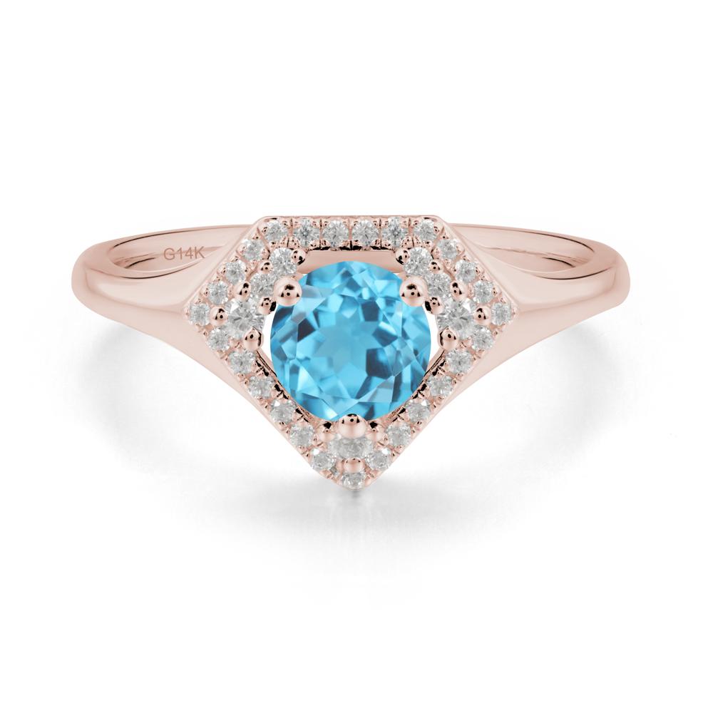 Double Halo Swiss Blue Topaz Ring - LUO Jewelry #metal_14k rose gold