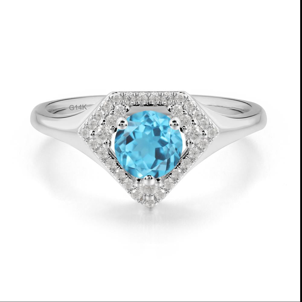 Double Halo Swiss Blue Topaz Ring - LUO Jewelry #metal_14k white gold