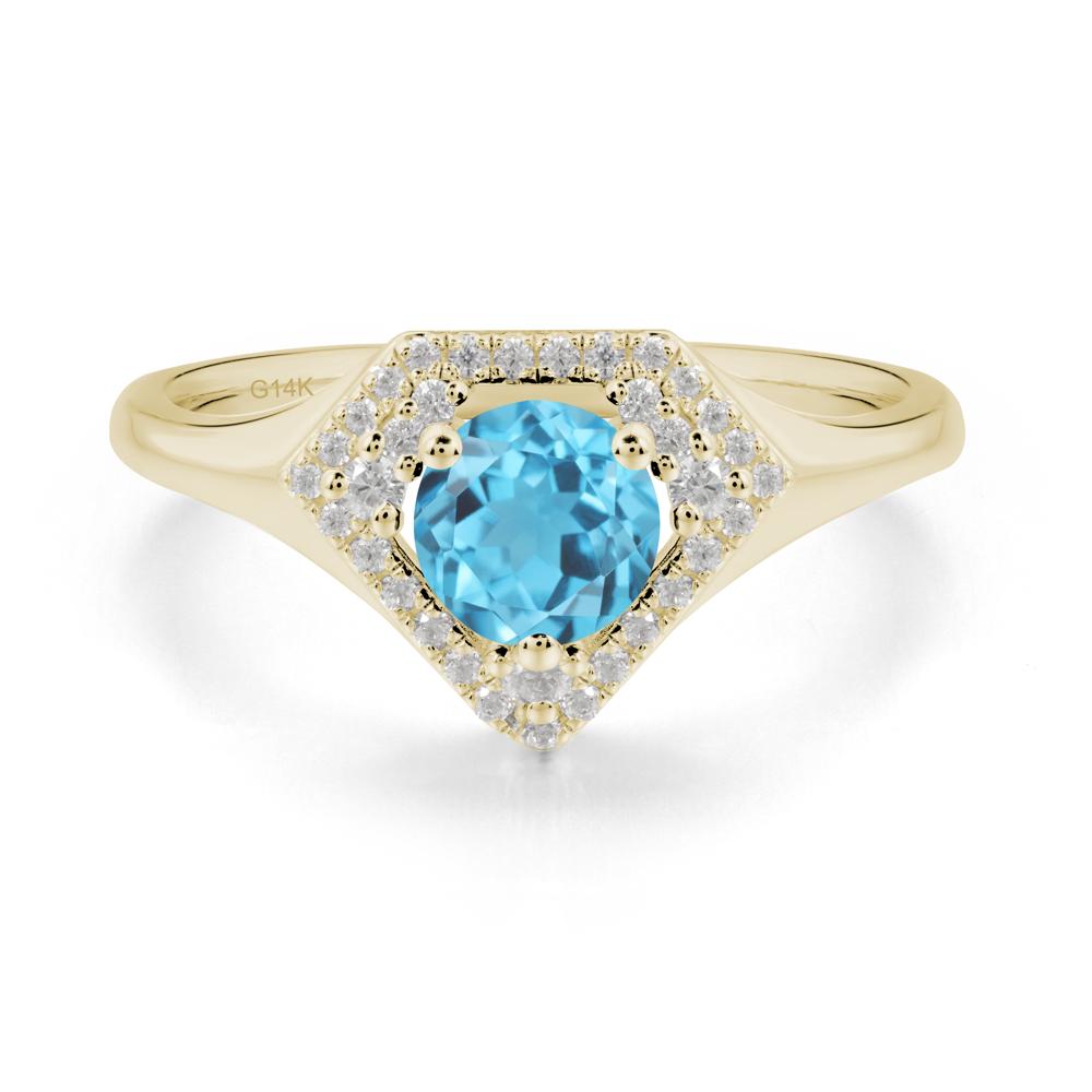 Double Halo Swiss Blue Topaz Ring - LUO Jewelry #metal_14k yellow gold