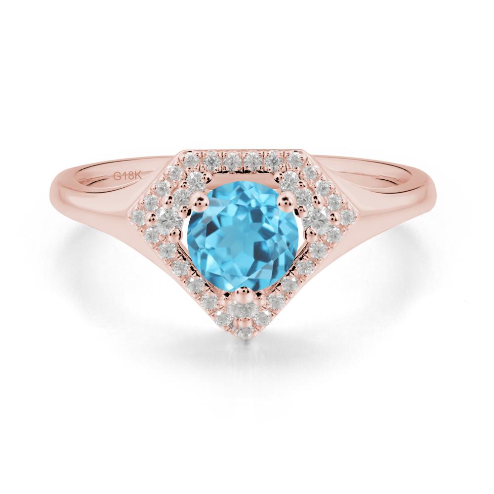 Double Halo Swiss Blue Topaz Ring - LUO Jewelry #metal_18k rose gold