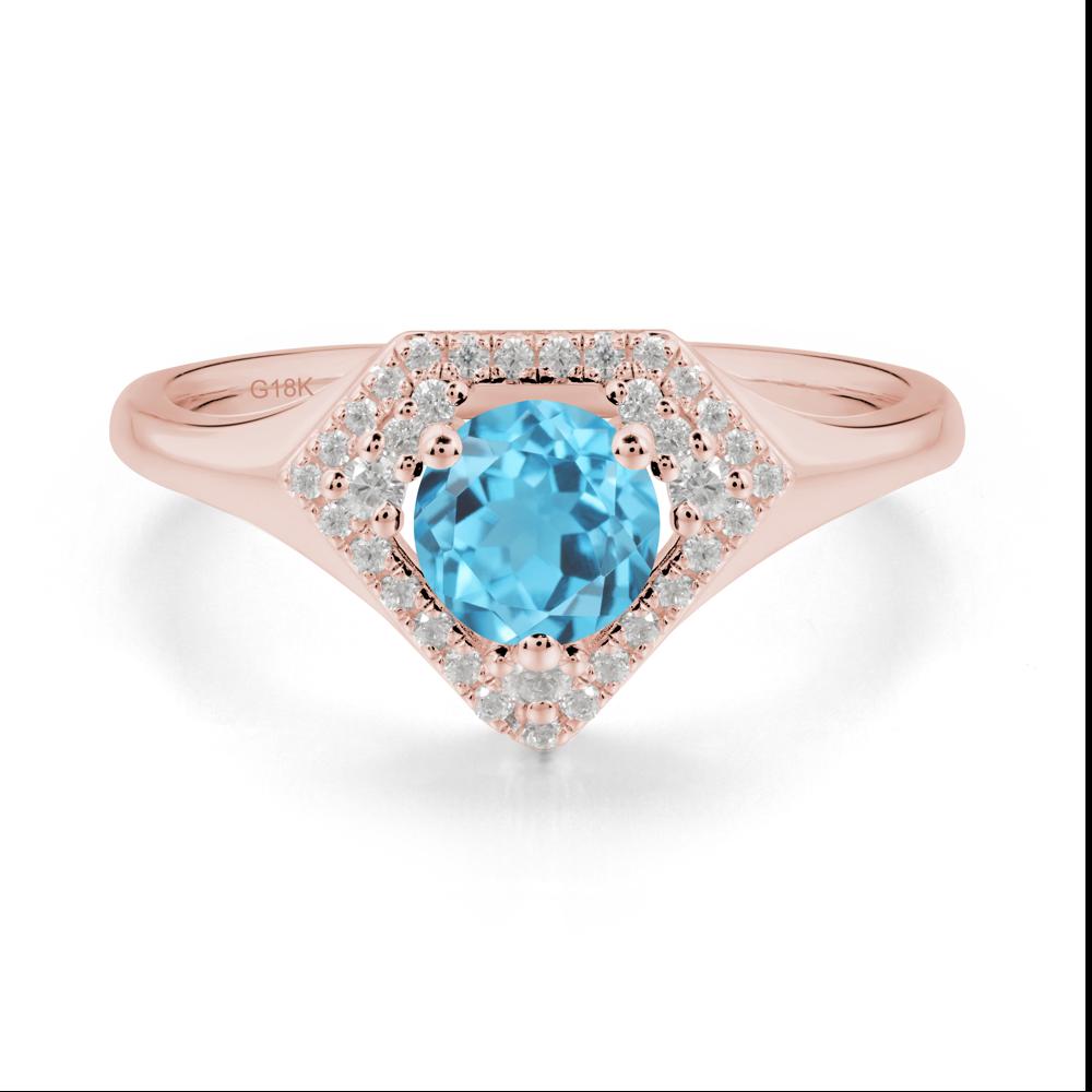 Double Halo Swiss Blue Topaz Ring - LUO Jewelry #metal_18k rose gold