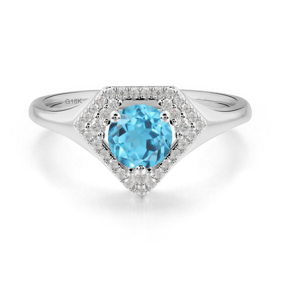 Double Halo Swiss Blue Topaz Ring - LUO Jewelry #metal_18k white gold
