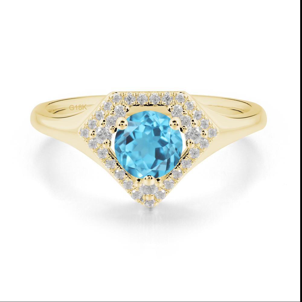 Double Halo Swiss Blue Topaz Ring - LUO Jewelry #metal_18k yellow gold