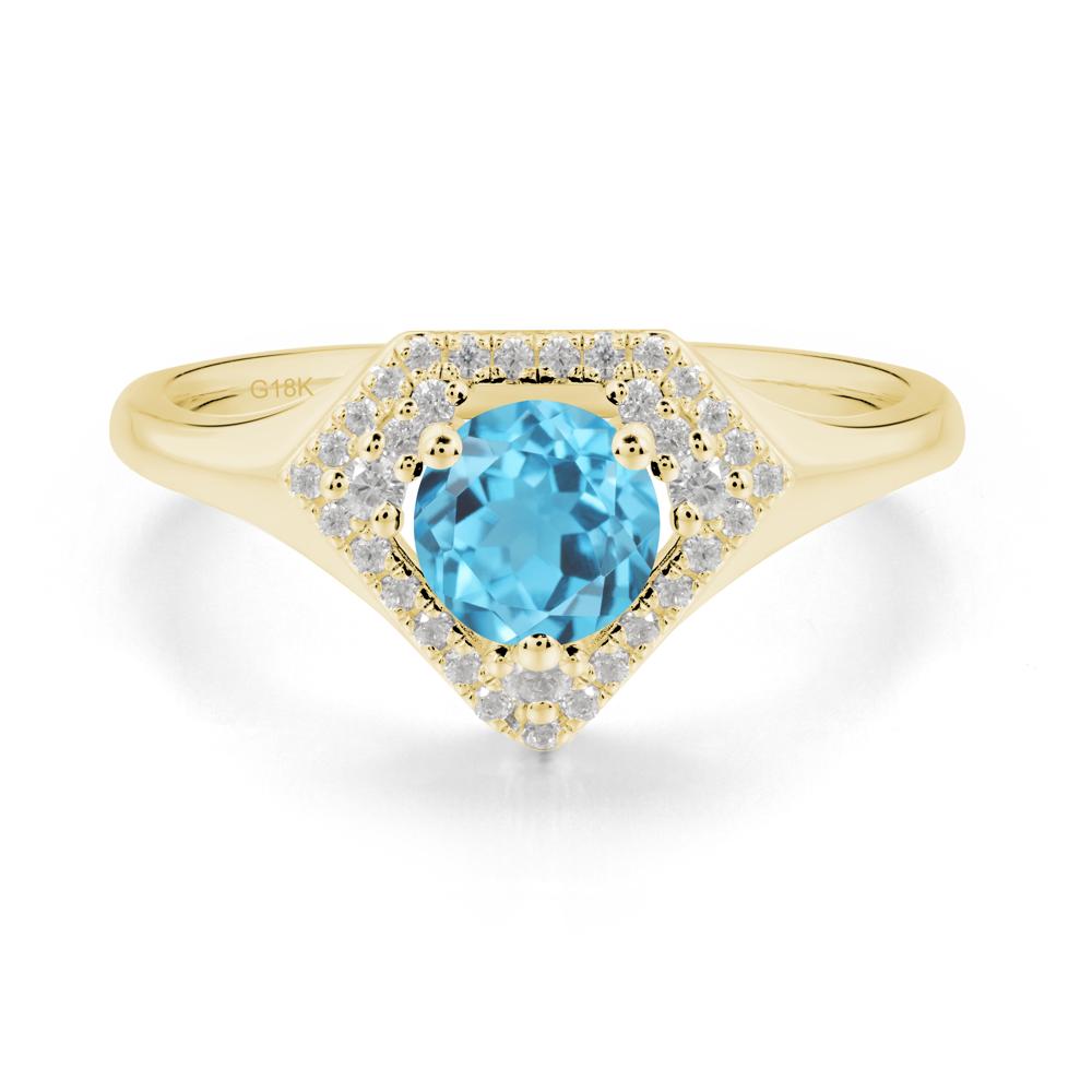 Double Halo Swiss Blue Topaz Ring - LUO Jewelry #metal_18k yellow gold
