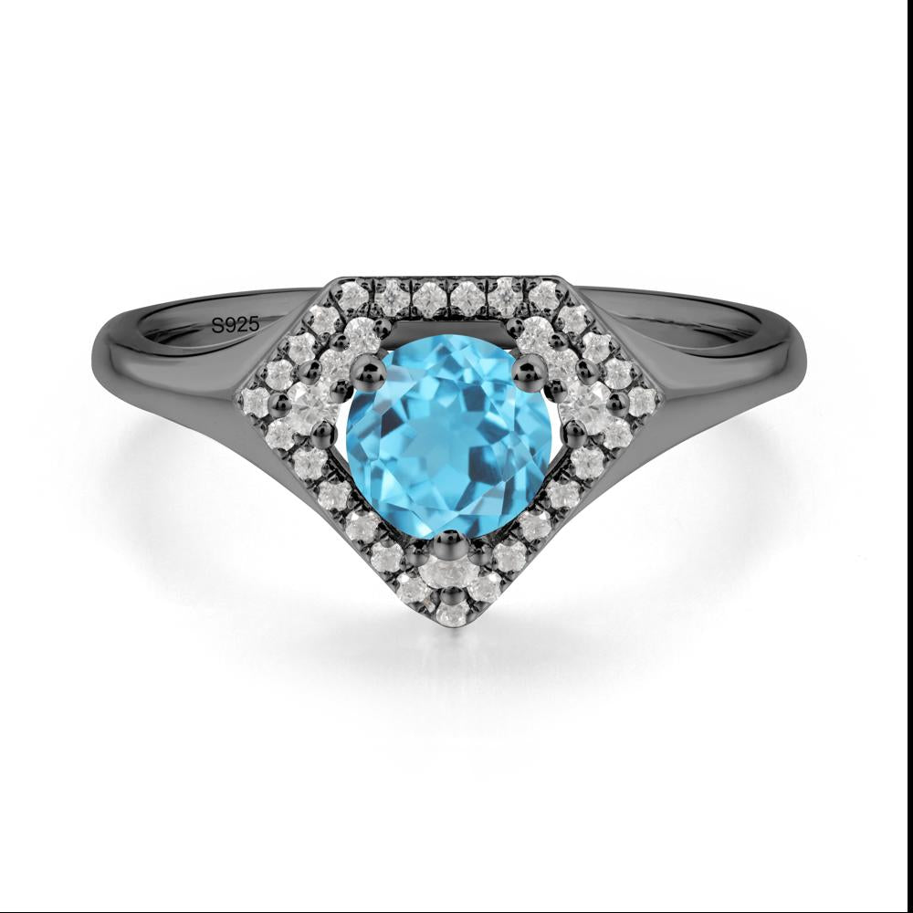 Double Halo Swiss Blue Topaz Ring - LUO Jewelry #metal_black finish sterling silver
