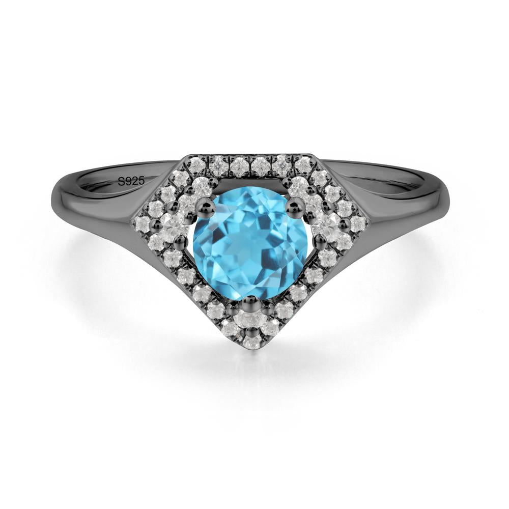 Double Halo Swiss Blue Topaz Ring - LUO Jewelry #metal_black finish sterling silver