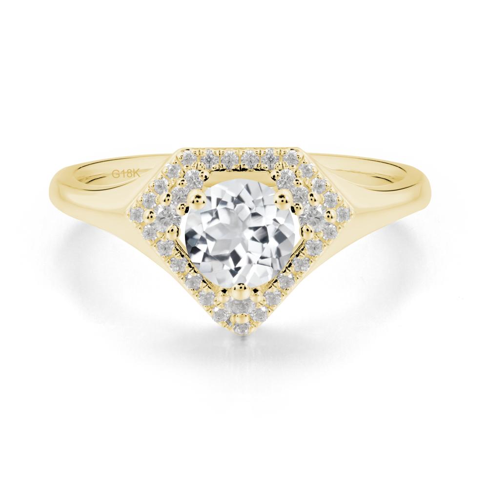 Round White Topaz Double Halo Ring - LUO Jewelry #metal_18k yellow gold