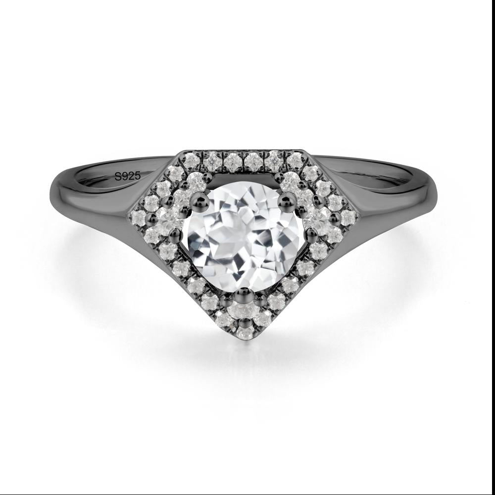 Round White Topaz Double Halo Ring - LUO Jewelry #metal_black finish sterling silver