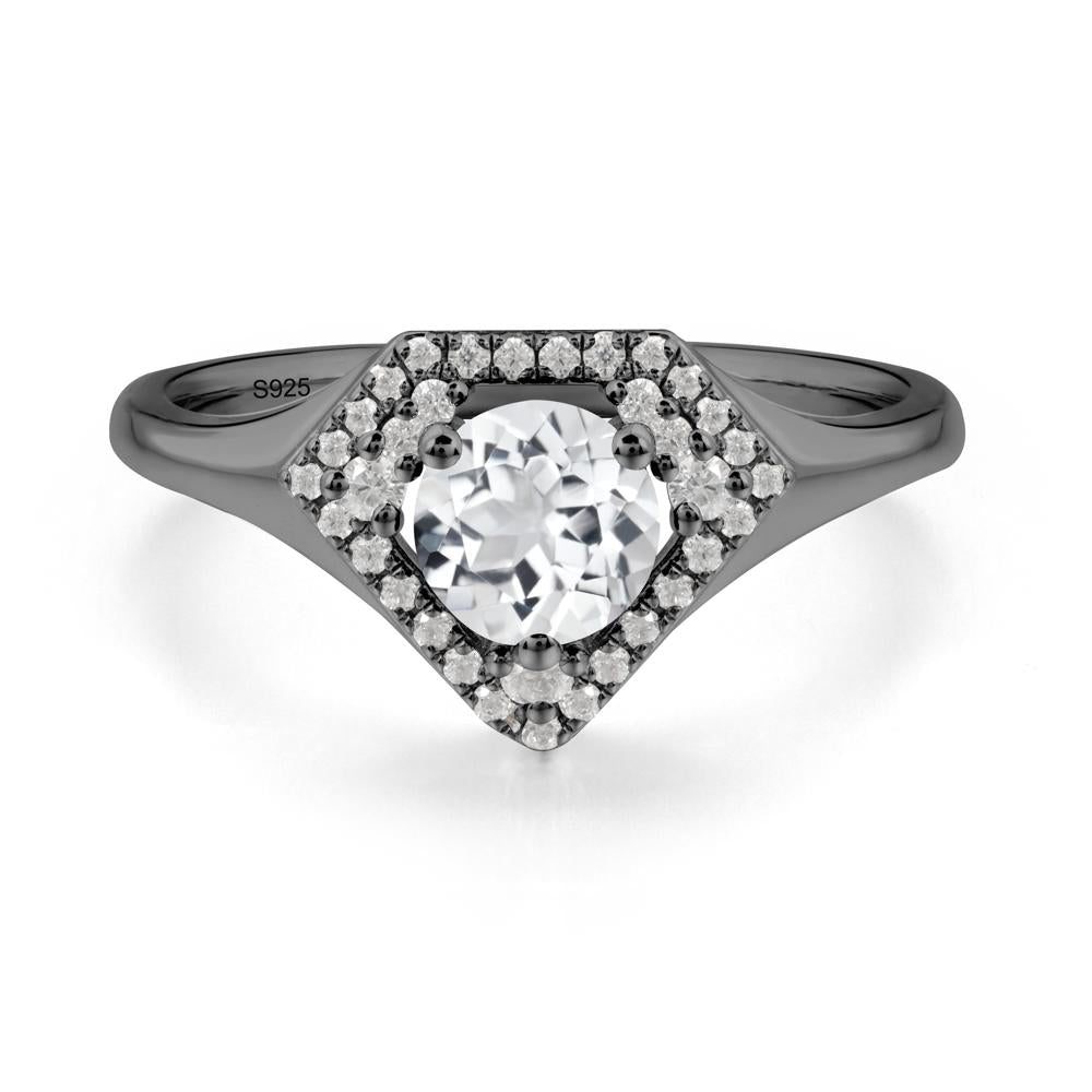 Round White Topaz Double Halo Ring - LUO Jewelry #metal_black finish sterling silver
