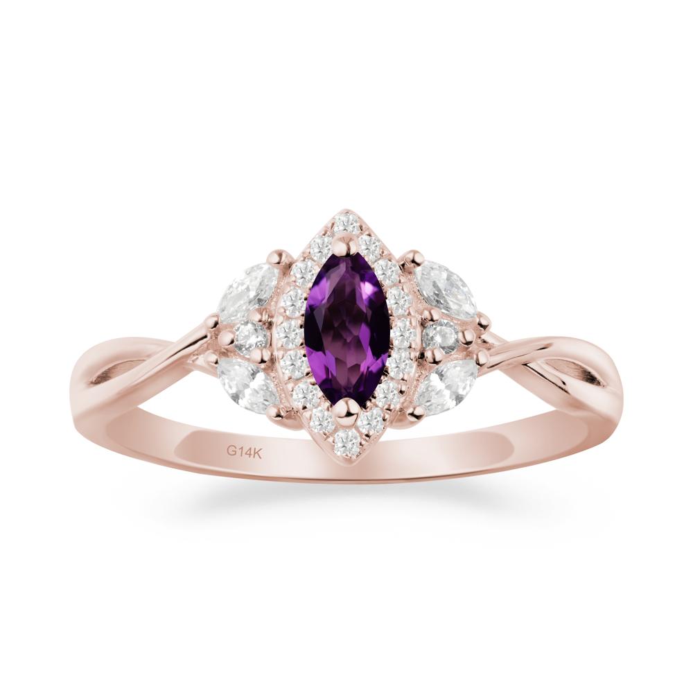 Marquise Amethyst Ring with Twisted Band - LUO Jewelry #metal_14k rose gold