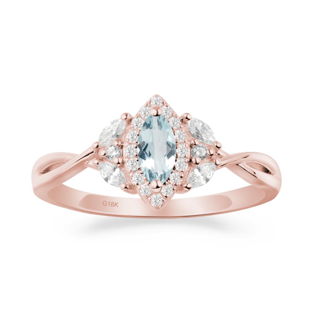 Twisted Band Marquise Aquamarine Halo Ring - LUO Jewelry #metal_18k rose gold