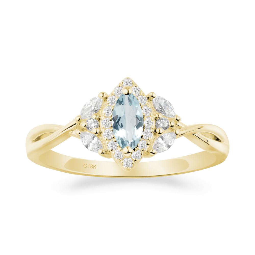 Twisted Band Marquise Aquamarine Halo Ring - LUO Jewelry #metal_18k yellow gold
