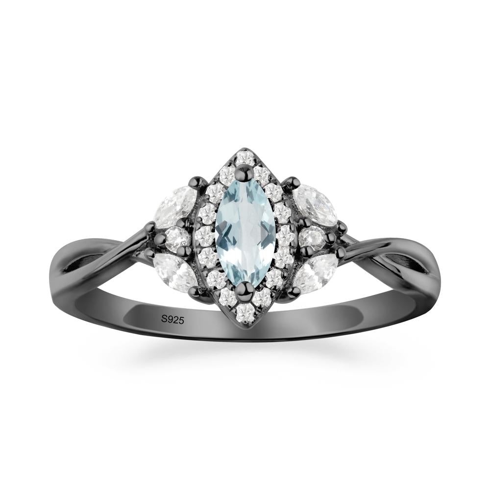Twisted Band Marquise Aquamarine Halo Ring - LUO Jewelry #metal_black finish sterling silver
