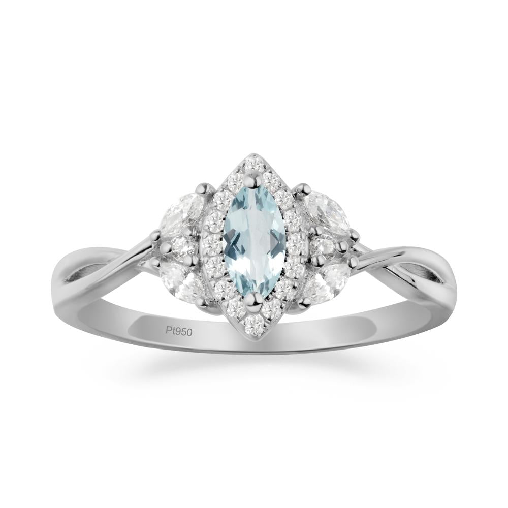 Twisted Band Marquise Aquamarine Halo Ring - LUO Jewelry #metal_platinum