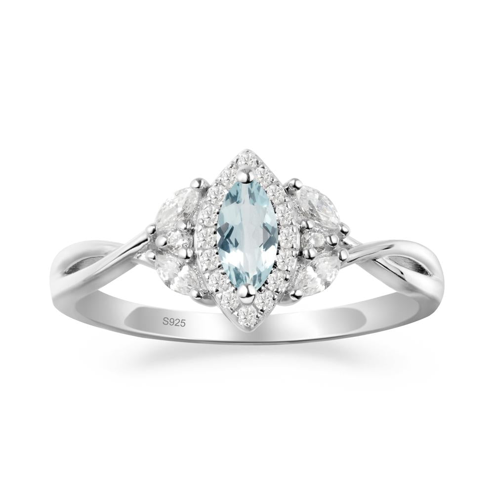 Twisted Band Marquise Aquamarine Halo Ring - LUO Jewelry #metal_sterling silver