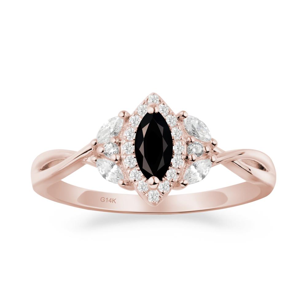 Marquise Black Spinel Ring with Twisted Band - LUO Jewelry #metal_14k rose gold
