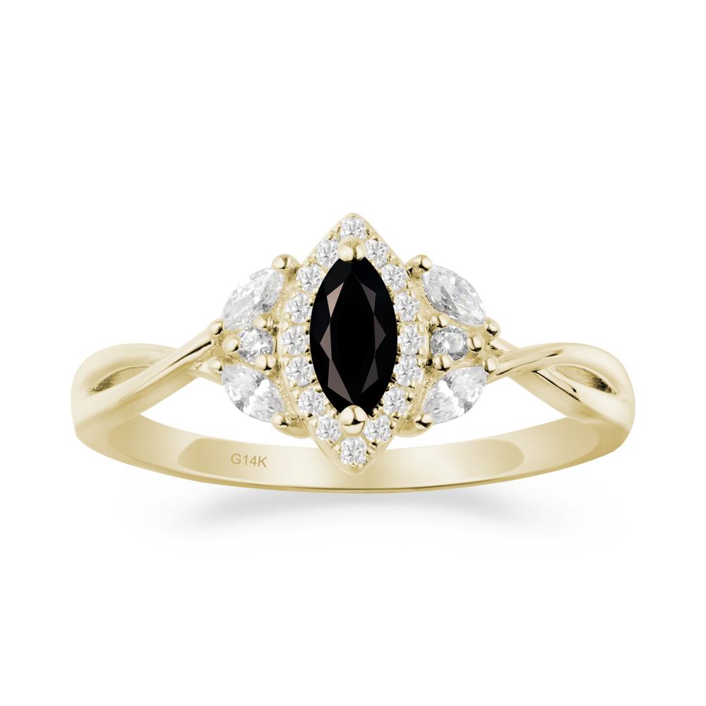 Marquise Black Spinel Ring with Twisted Band - LUO Jewelry #metal_14k yellow gold