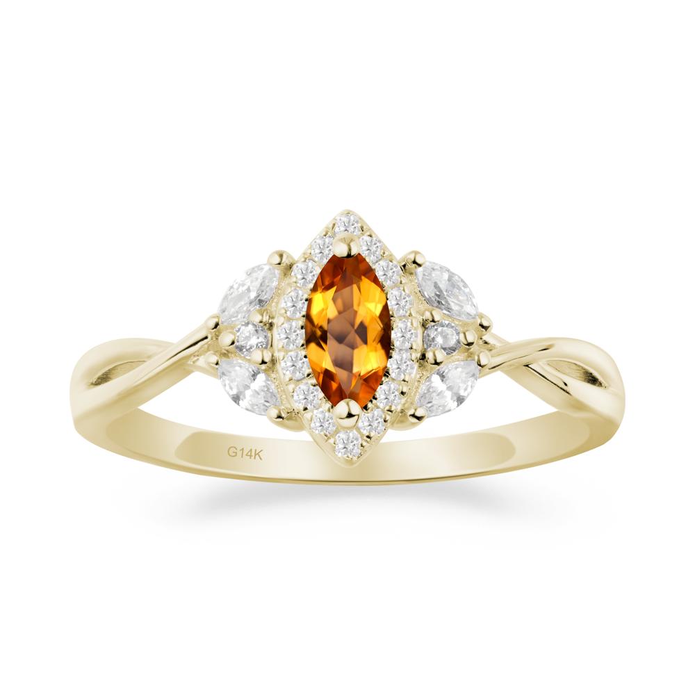 Twisted Band Marquise Citrine Halo Ring - LUO Jewelry #metal_14k yellow gold