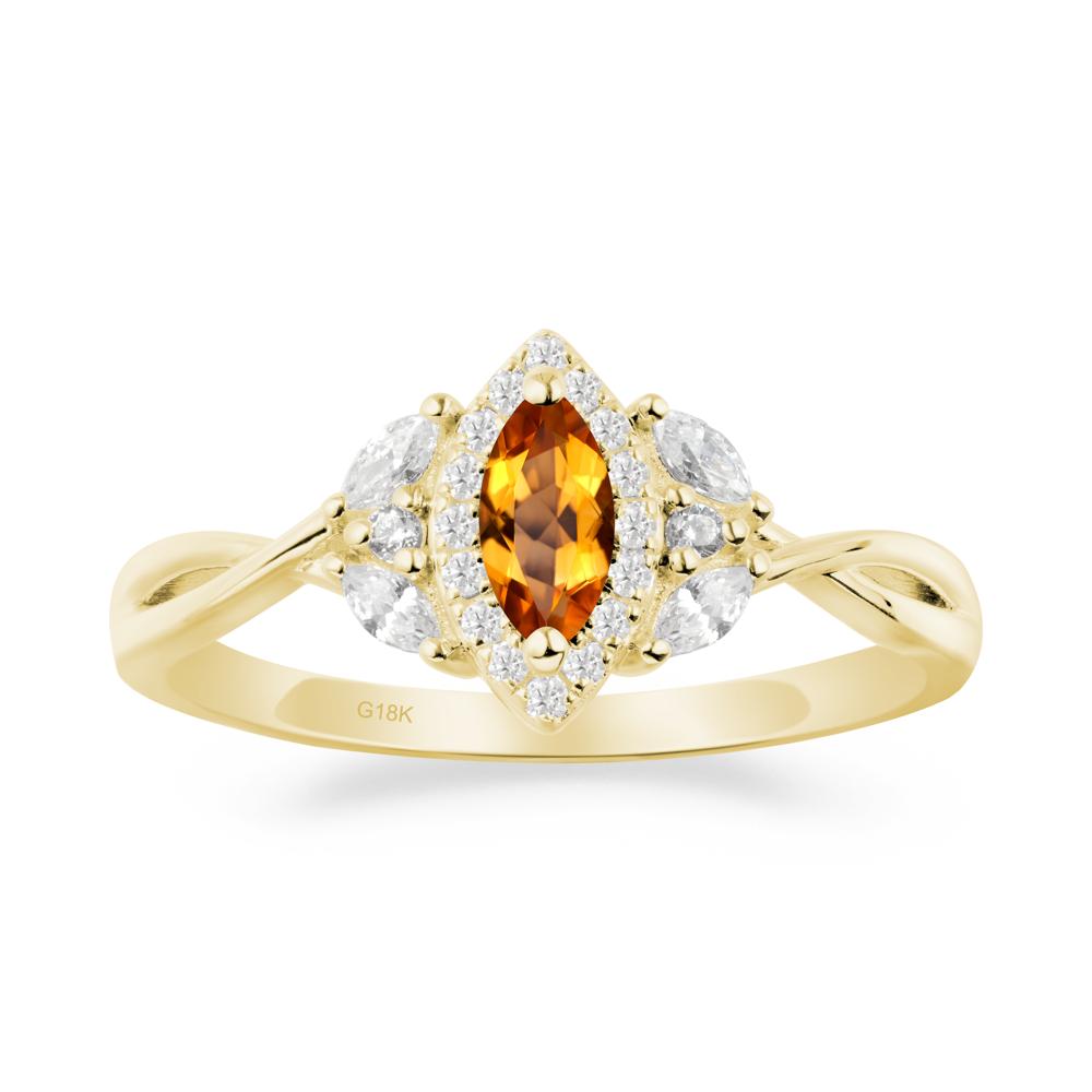 Twisted Band Marquise Citrine Halo Ring - LUO Jewelry #metal_18k yellow gold