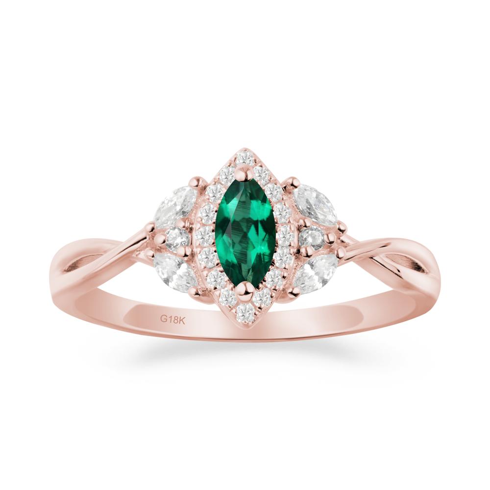 Twisted Band Marquise Emerald Halo Ring - LUO Jewelry #metal_18k rose gold