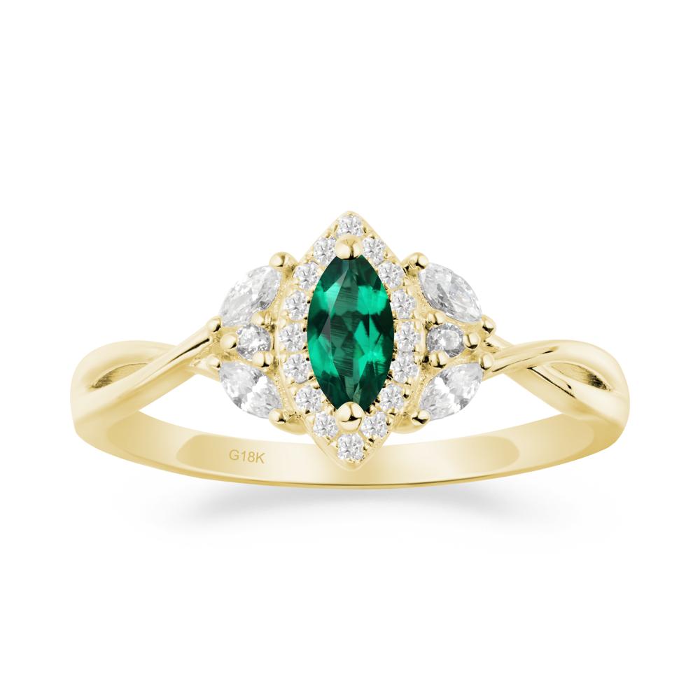 Twisted Band Marquise Emerald Halo Ring - LUO Jewelry #metal_18k yellow gold