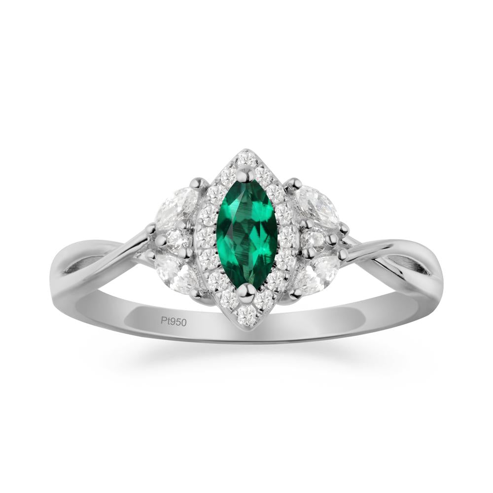 Twisted Band Marquise Emerald Halo Ring - LUO Jewelry #metal_platinum