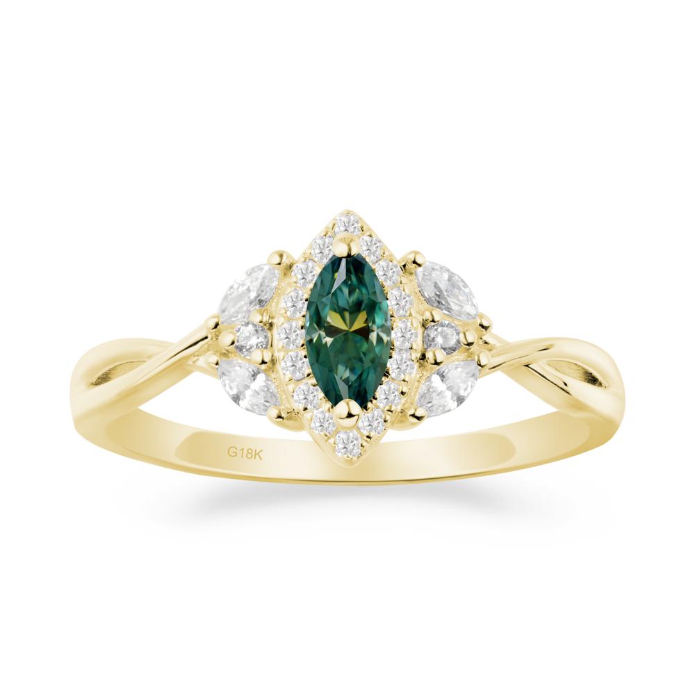 Twisted Band Marquise Green Moissanite Halo Ring - LUO Jewelry #metal_18k yellow gold