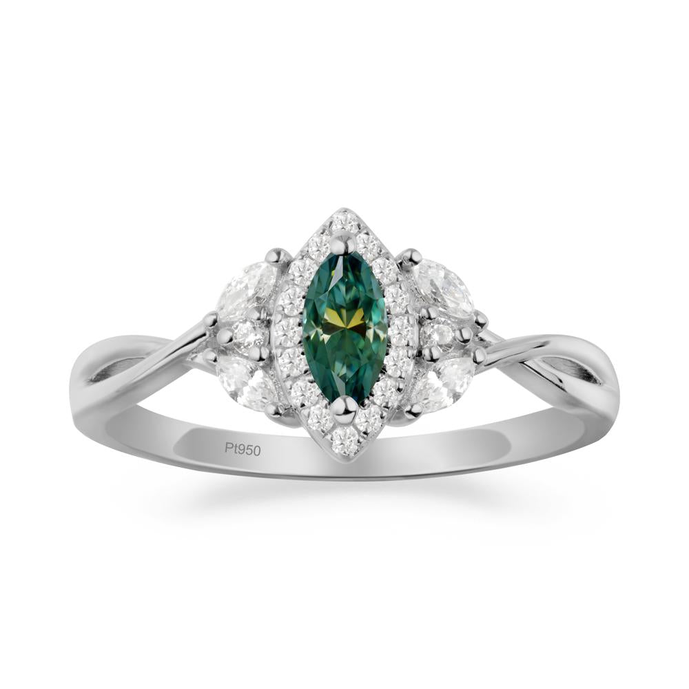 Twisted Band Marquise Green Moissanite Halo Ring - LUO Jewelry #metal_platinum