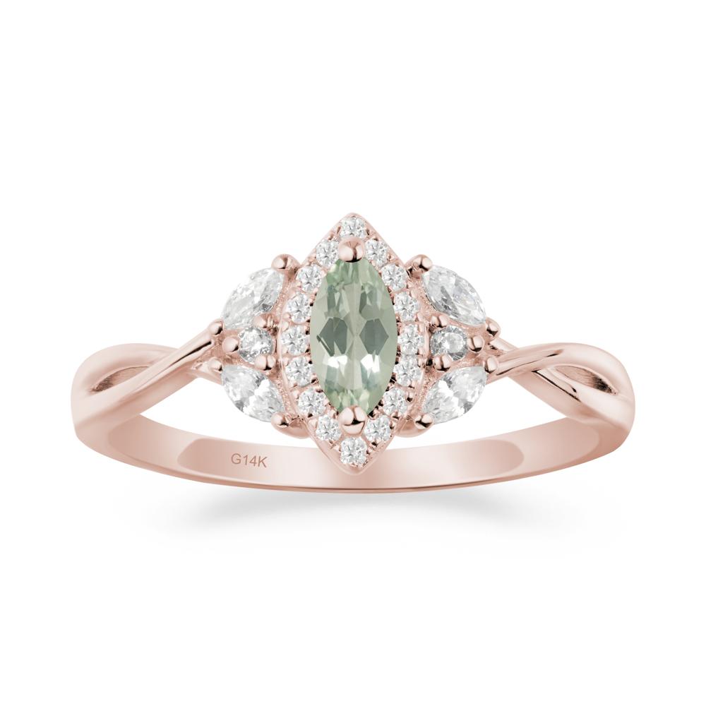 Marquise Green Amethyst Ring with Twisted Band - LUO Jewelry #metal_14k rose gold