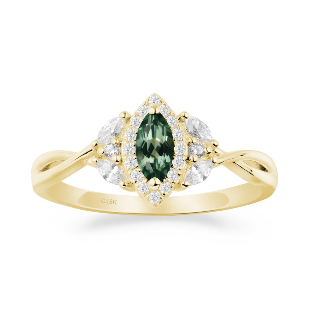 Twisted Band Marquise Green Sapphire Halo Ring - LUO Jewelry #metal_18k yellow gold