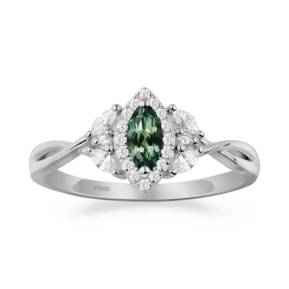 Twisted Band Marquise Green Sapphire Halo Ring - LUO Jewelry #metal_platinum