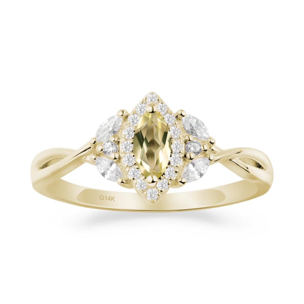 Twisted Band Marquise Lemon Quartz Halo Ring - LUO Jewelry #metal_14k yellow gold