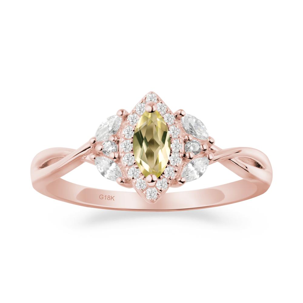 Twisted Band Marquise Lemon Quartz Halo Ring - LUO Jewelry #metal_18k rose gold