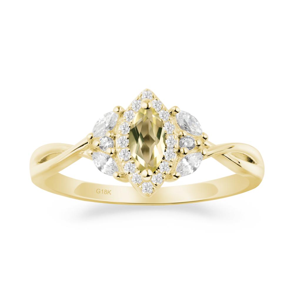 Twisted Band Marquise Lemon Quartz Halo Ring - LUO Jewelry #metal_18k yellow gold